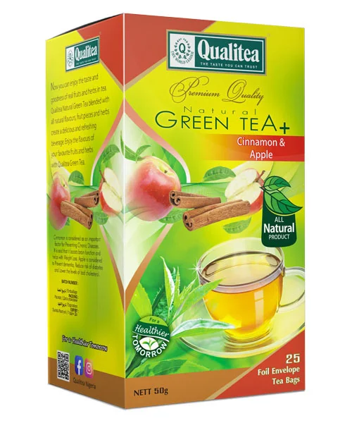 All Natural Green Tea Cinnamon & Apple Foil Envelope Tea Bag Pack