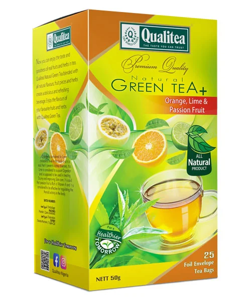 All Natural Green Tea Orange, Lime & Passion Fruit Foil Envelope Tea Bag Pack